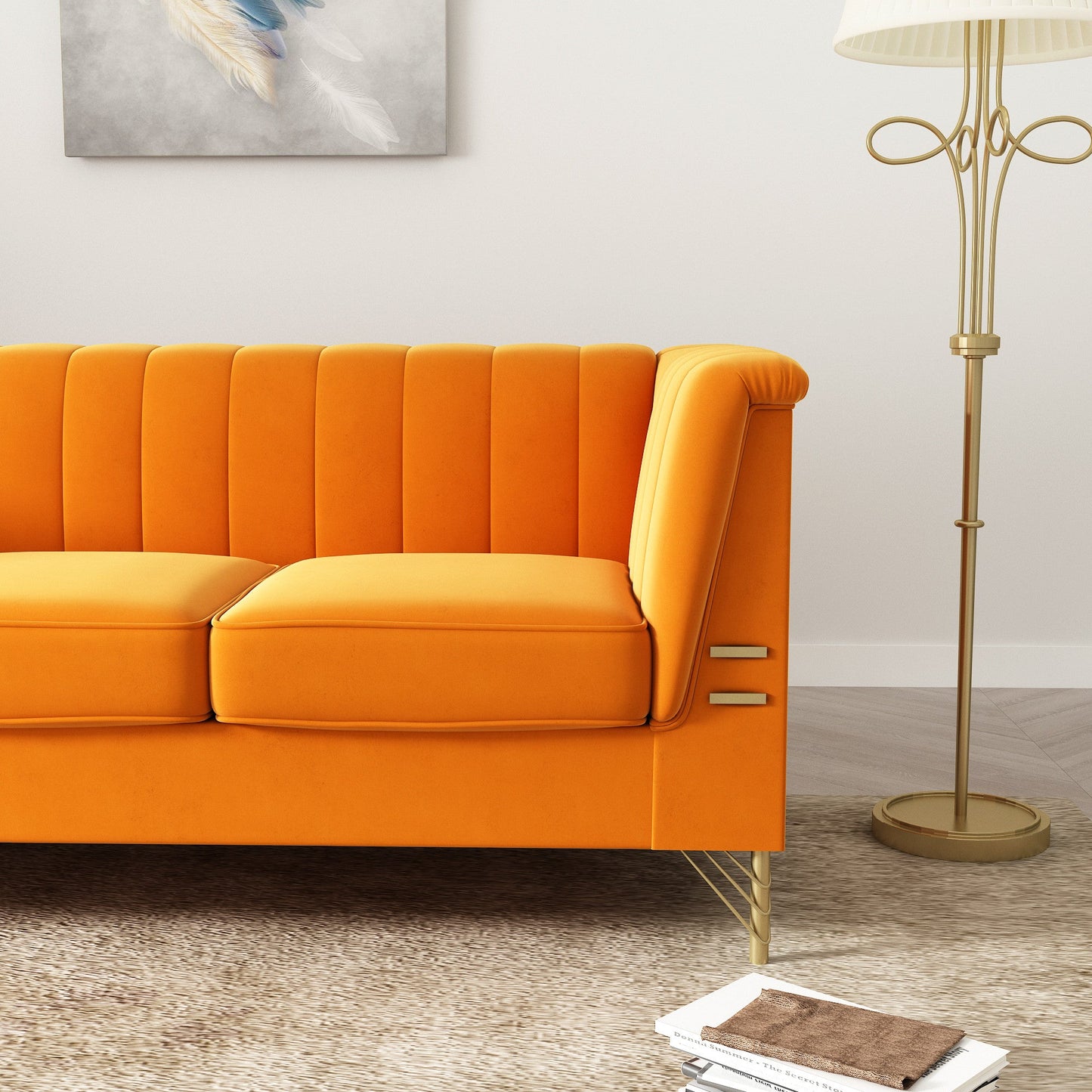 Luxurious Velvet Upholstered Sofa - Stylish Design with Gold Finish