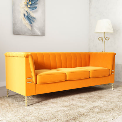 Luxurious Velvet Upholstered Sofa - Stylish Design with Gold Finish