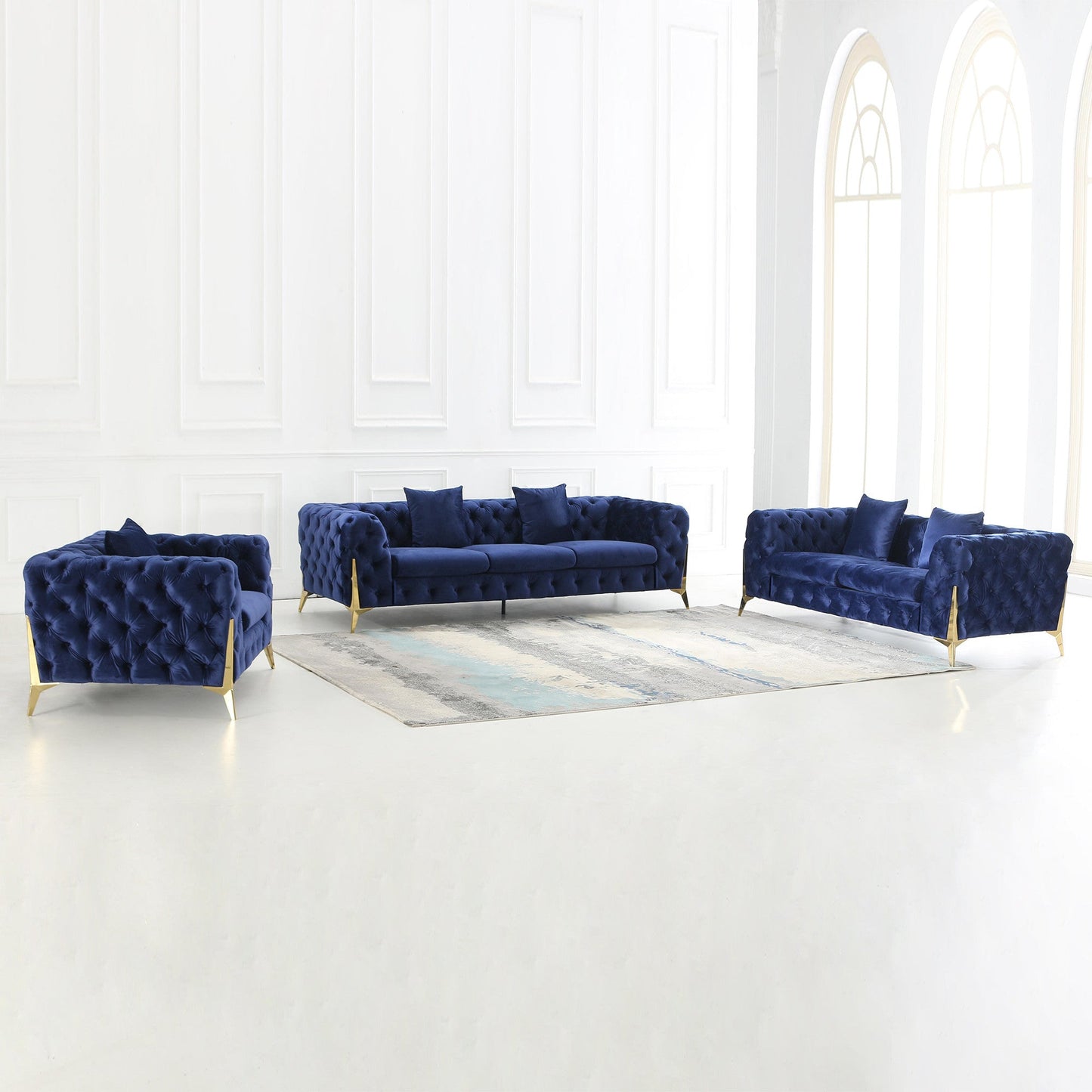 Luxurious Upholstered Sofa Set - Armchair, Loveseat & Sofa in Velvet