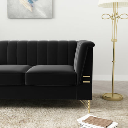 Luxurious Velvet Upholstered Sofa - Stylish Design with Gold Finish