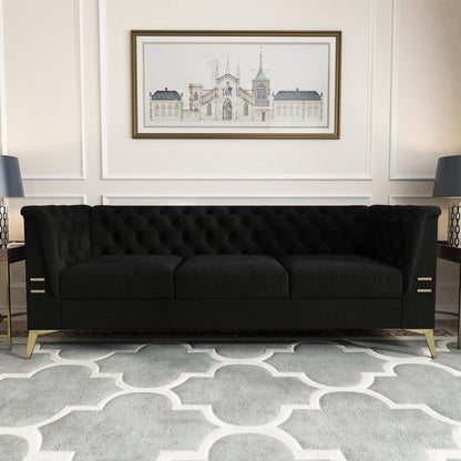 Elegant Velvet Upholstered Sofa - Durable Design with Gold Finish