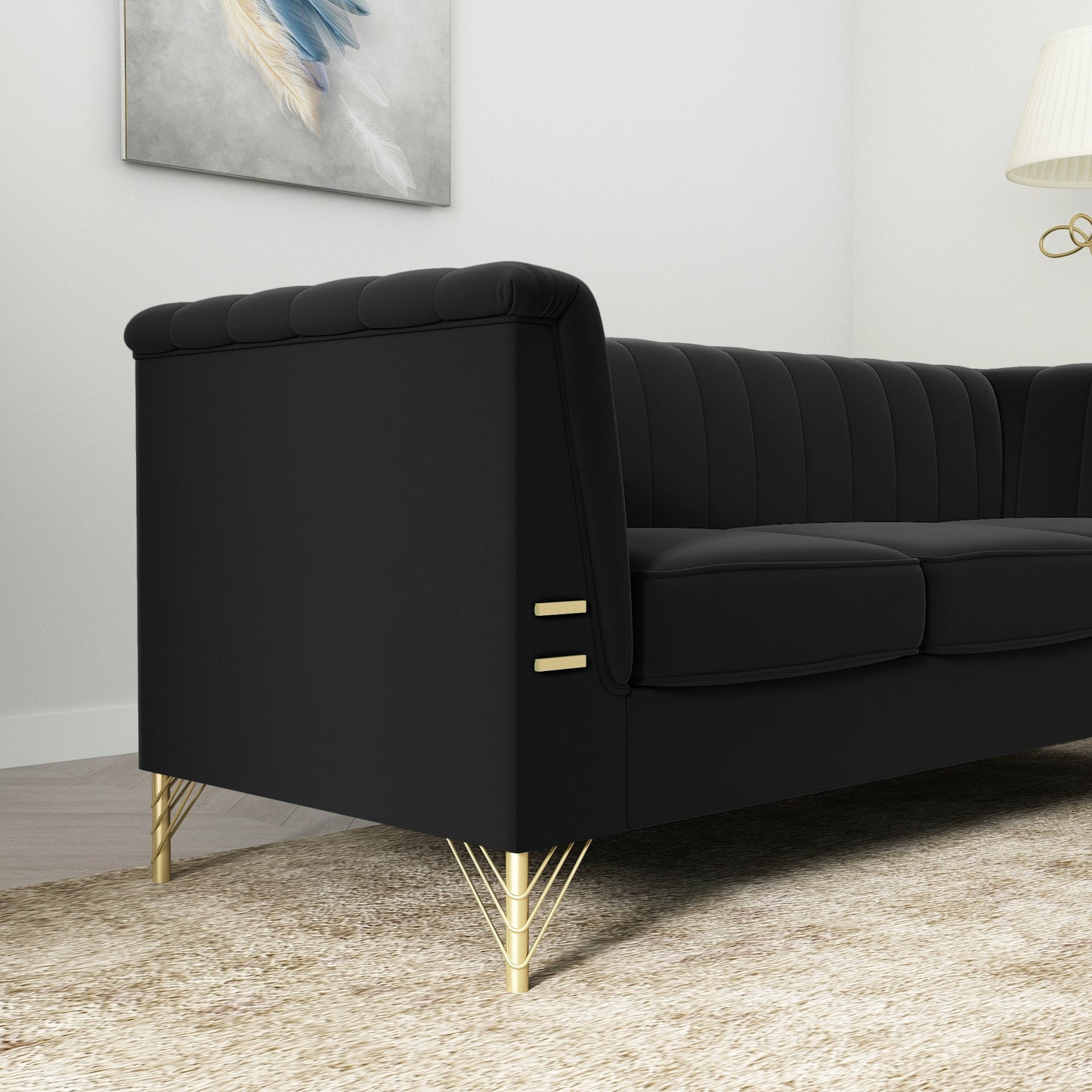 Luxurious Velvet Upholstered Sofa - Stylish Design with Gold Finish