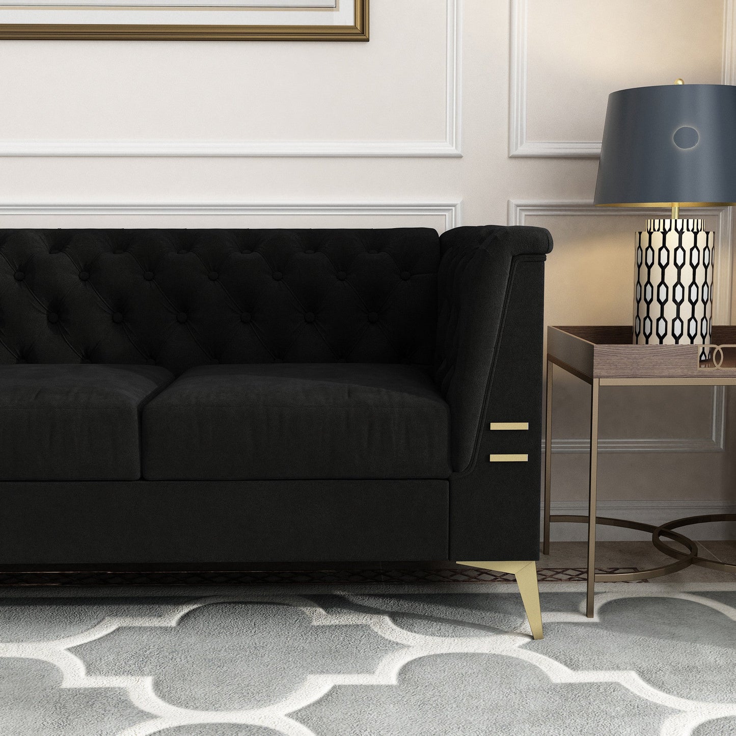 Elegant Velvet Upholstered Sofa - Durable Design with Gold Finish