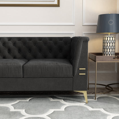 Elegant Velvet Upholstered Sofa - Durable Design with Gold Finish