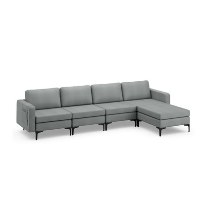 Reversible Modular L-Shaped 3-Seat Sectional Sofa with Chaise and USB Charging Ports