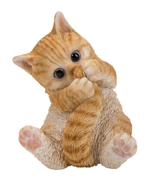 Orange Tabby Kitten Playing with Tail Figurines - Cute Cat Decor for Animal Enthusiasts