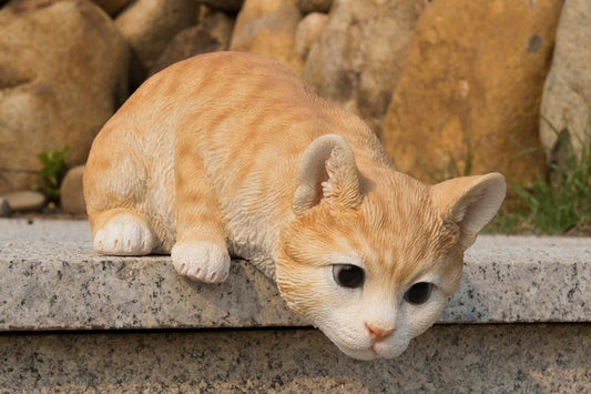 Orange Tabby Cat Looking Over Ledge Figurines - Adorable Cat Decor for Pet Lovers