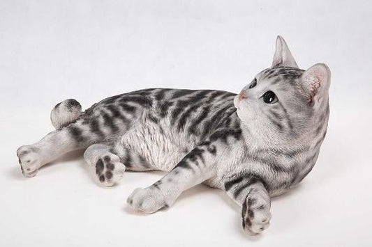 American Shorthair Cat Lying Down Figurines - Relaxed Cat Decor for Feline Fans