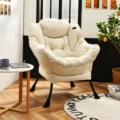 Contemporary Polyester Fabric Lazy Chair with Durable Steel Frame and Convenient Side Pocket - Ideal for Relaxation