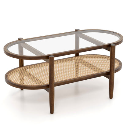 Elegant 2-Tier Coffee Table with Tempered Glass Top and Durable Acacia Wood Frame - Perfect for Modern Living Rooms