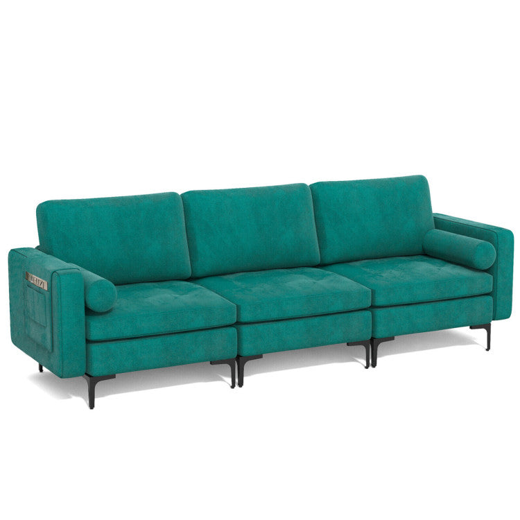 3-Seat Sectional Sofa with Side Storage Pocket and Sleek Metal Legs