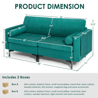 3-Seat Sectional Sofa with Side Storage Pocket and Sleek Metal Legs